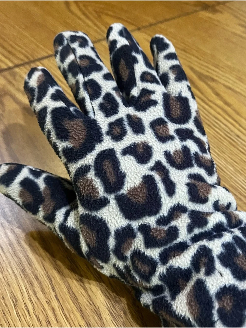 Merona Leopard Print Fleece Gloves in Brown Black and Tan
